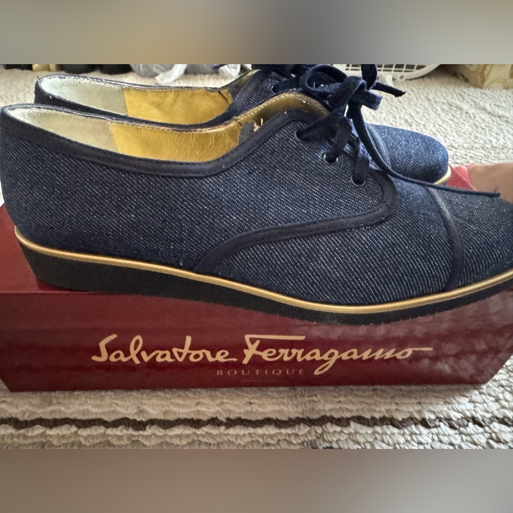 Salvatore Ferragamo 💯% Authentic Womens denim fabric Blue Shoes 6B Italy NWT/NIB